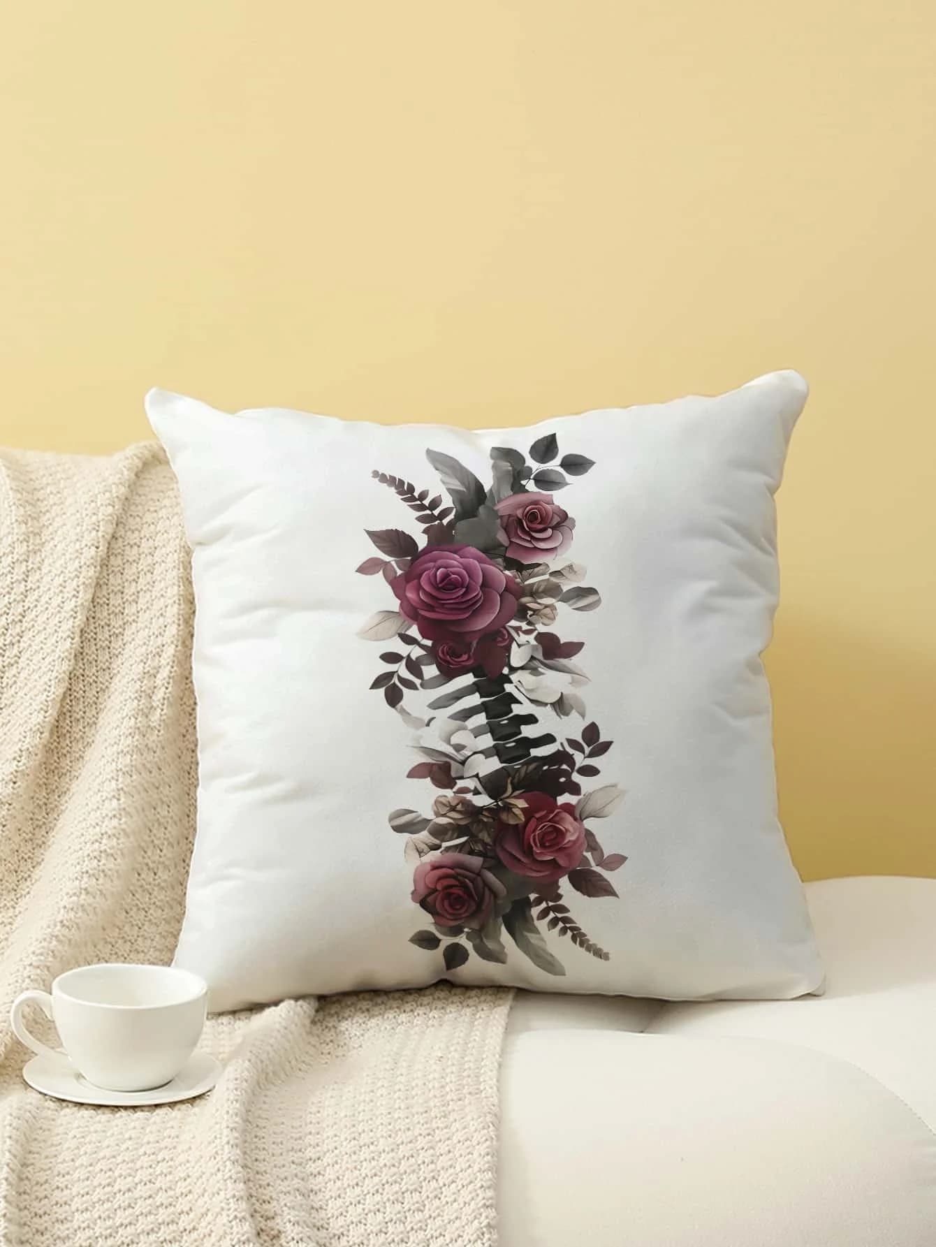 Fodera per cuscino con stampa floreale a scheletro, federa decorativa per divano, camera da letto, soggiorno, letto, sedia da ufficio, decorazioni per la casa