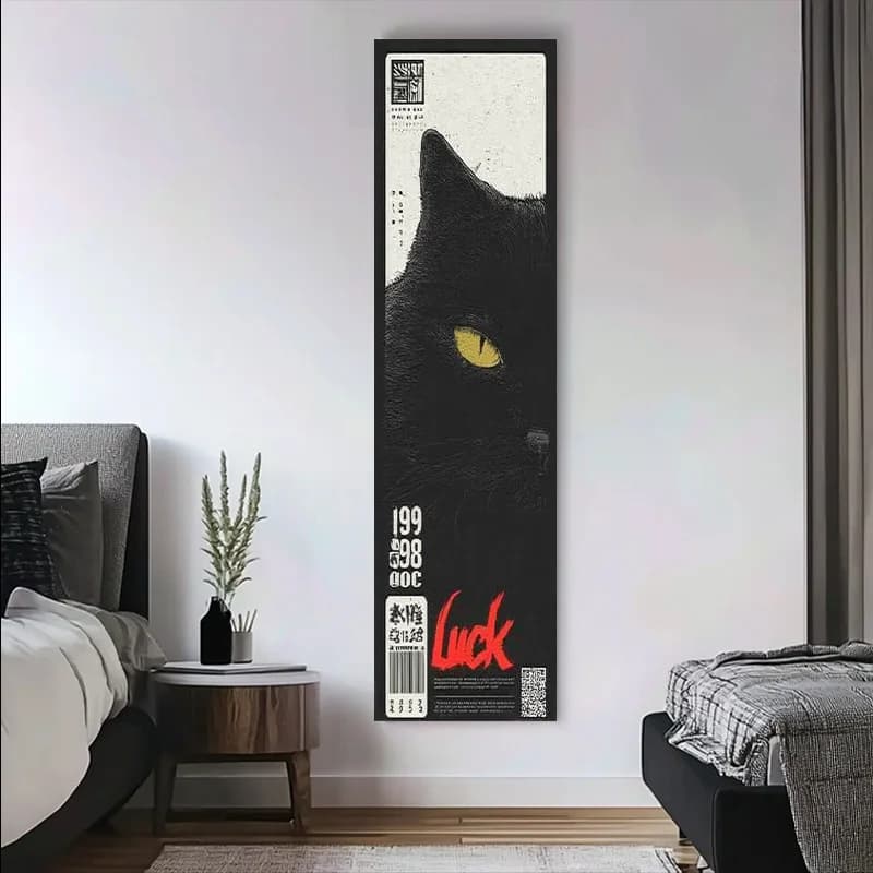 Tapestry Blanket Large Wall Tapestry 1Pc Black Cat Yellow Eye Lu Lucky Tapestry, Wall Hanging Meditation Yoga Mat Polyester