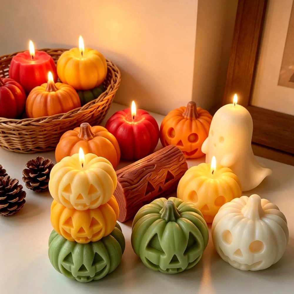 Stampo in Silicone per Mini Fantasmi e Zucche di Halloween, Stampo 3D Impilabile per Candele Aromatiche e Decorazioni per la Casa