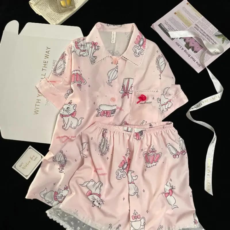 Nuovo Pigiama Estivo a Maniche Corte 2 Pezzi da Donna, Dolce Set con Pois per Casa, Comodo e Morbido Completo con Pantaloncini alla Moda