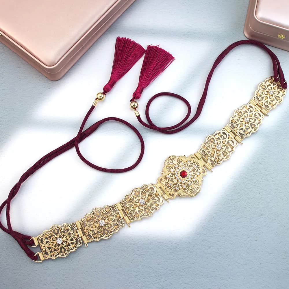 Gold Color Hand Rope Belt For Women Morocco Caftan Belt Crystal Bridal Wedding Jewelry Arabic Festival Bijoux