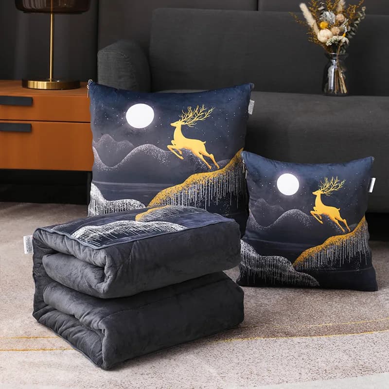 Compact Portable 2 in 1 Pillow Blanket Soft Foldable Cushion for Travel Outdoor Home Office Car Nap Time