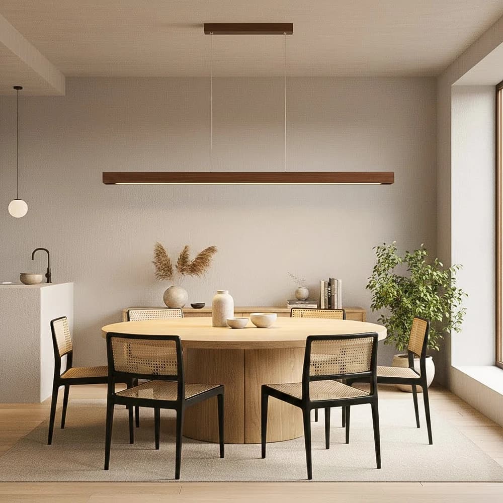 Lamp Suspension LED Nordica in Wood, Long Lamp for Dining Room, Table Lamp, Kitchen Island Lighting