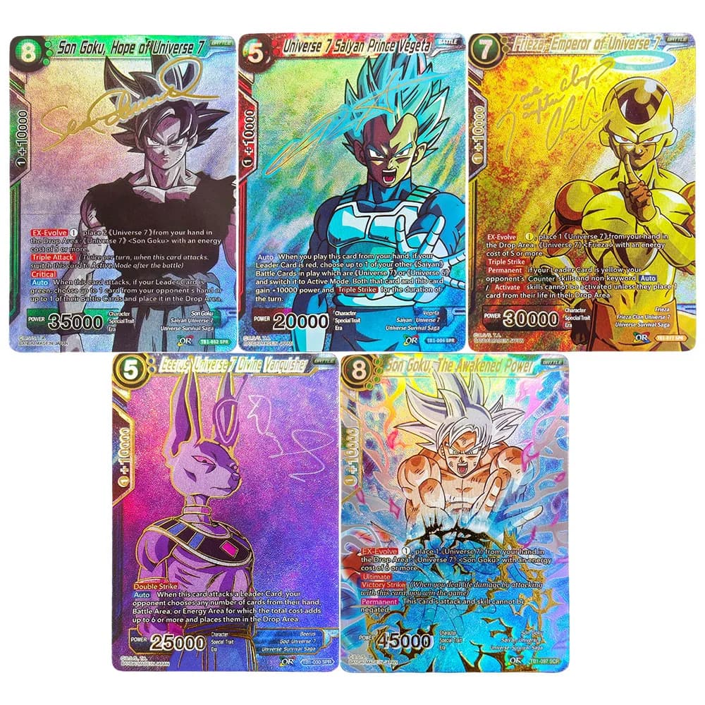 Carte da Collezione DIY Dragon Ball in Inglese, Son Goku, Frieza, Beerus, Vegeta, Universo 7, Torneo del Potere DBS-TB01