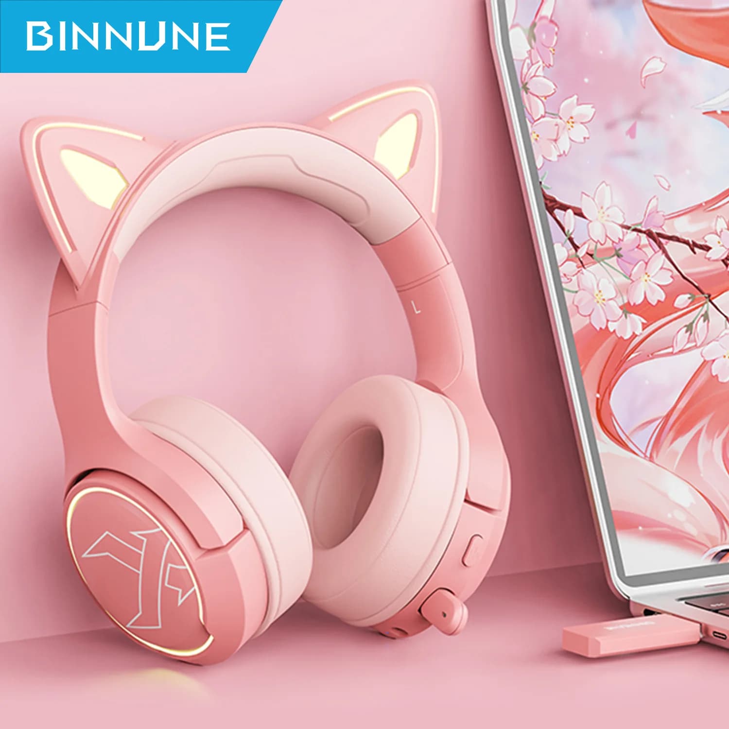 BINNUNE BW05 Wireless Gaming Headphones for PC PS4 PS5 Playstation 4 5, 2.4G Bluetooth Wireless USB Gaming Headphones with Microphone