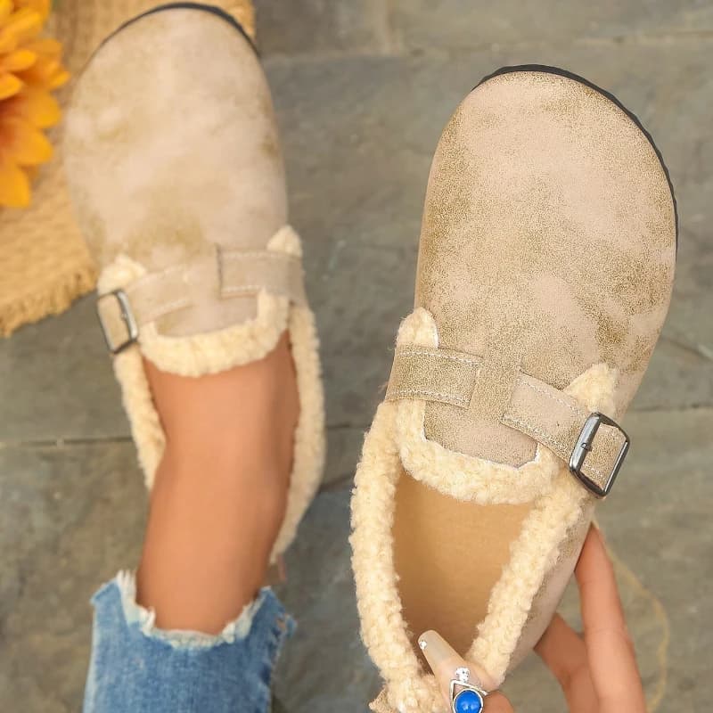 Comode scarpe moda invernale da donna Supporto per arco Accogliente casa Ciabatte in pelle scamosciata pelosa Scarpe Soletta in sughero Calde pantofole in peluche