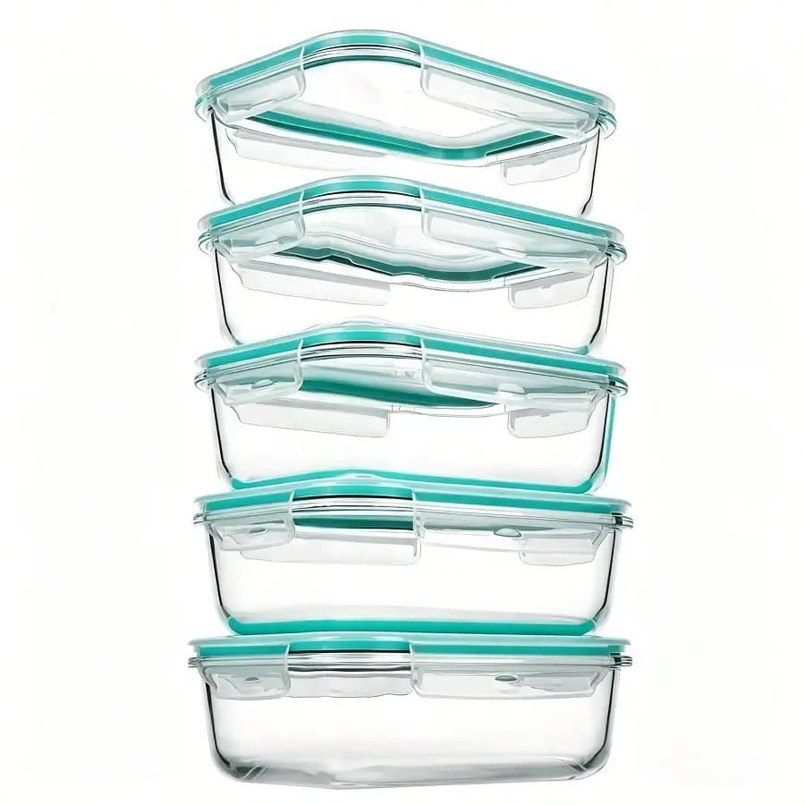 VAETTLO 5 Pack 35oz Glass Food Storage Containers With Lids, Fresh Container, Airtight Reusable Meal Prep Lunch Container Set, For Oven, Microwave, Freezer, And Dishwasher