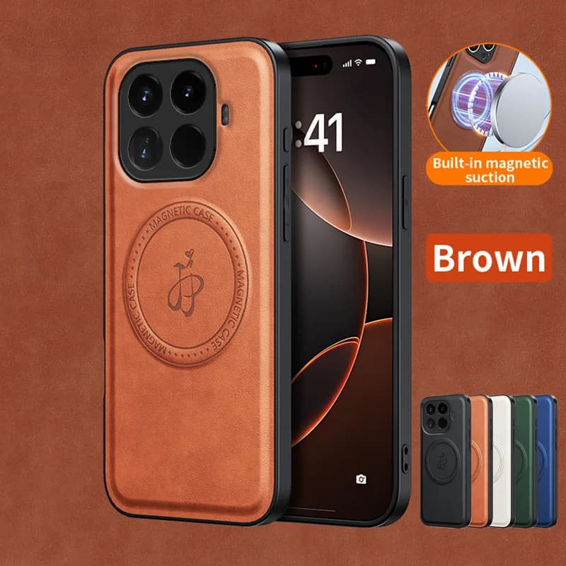 Custodia Magnetica per Ricarica Wireless per Xiaomi 17T Pro Mi 17 5G, Cover Protettiva in Pelle PU con Guscio Rigido Posteriore