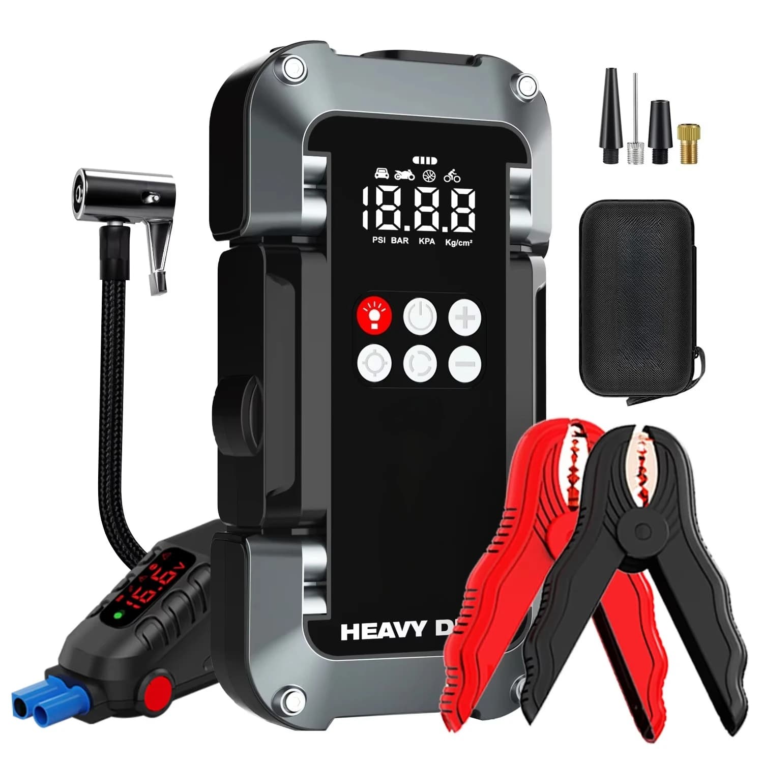 Kit Avviatore d'Emergenza per Auto 6 in 1, Booster Batteria, Power Bank, Avviatore d'Emergenza con Batteria al Litio e Gonfiatore Pneumatici