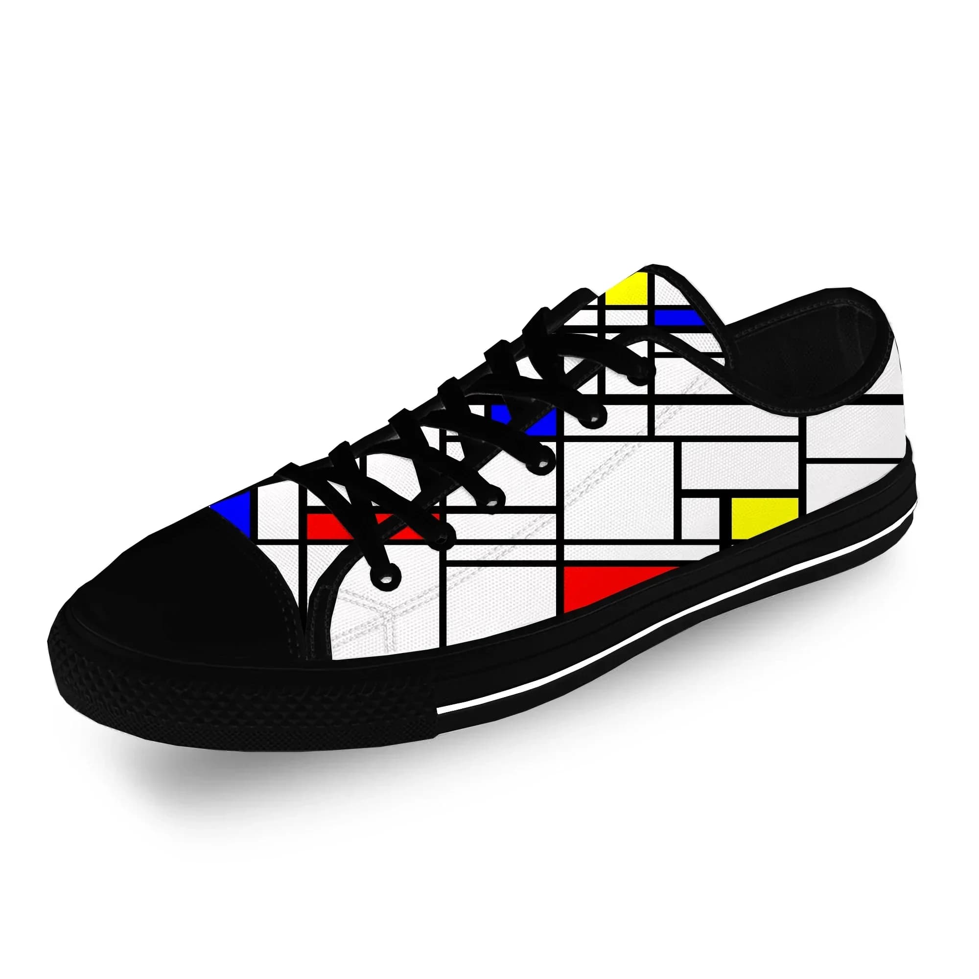 Scarpe di tela basse con stampa 3D Mondrian Abstract Art Aesthetic Casual, sneakers leggere e traspiranti per uomo e donna