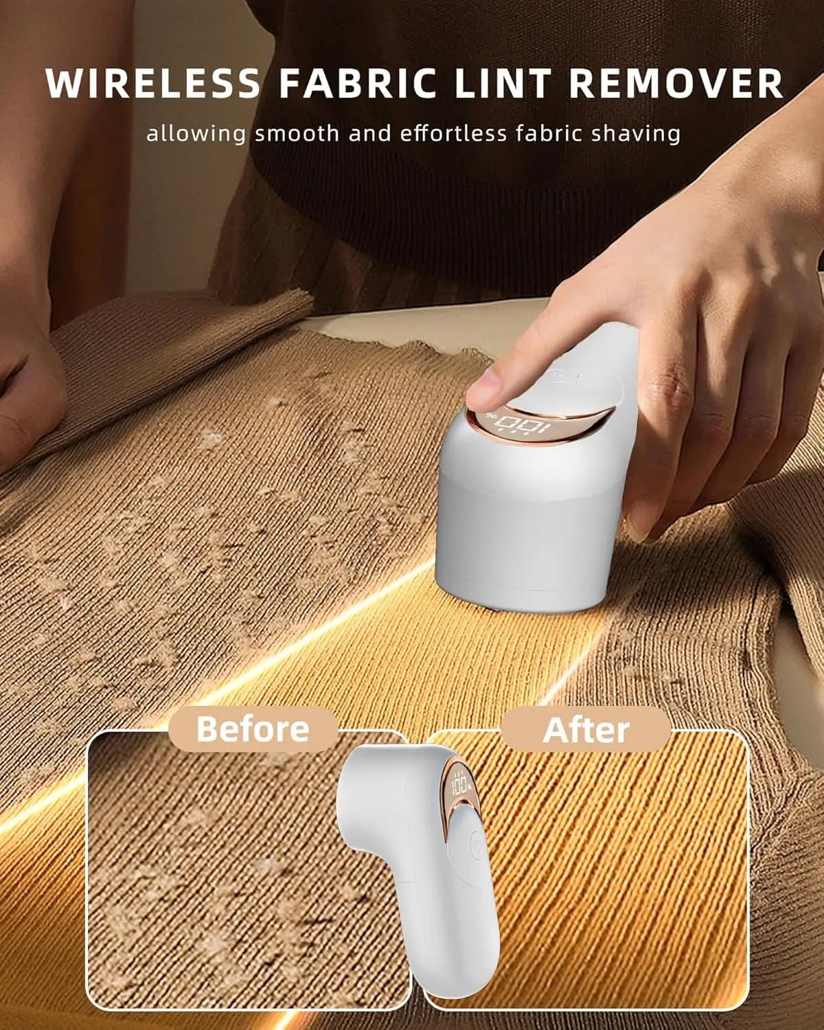 Levapelucchi per Vestiti con Display LED, 6 Lame, Ricaricabile, per Maglioni, Lana, Cashmere, Coperte e Tessuti
