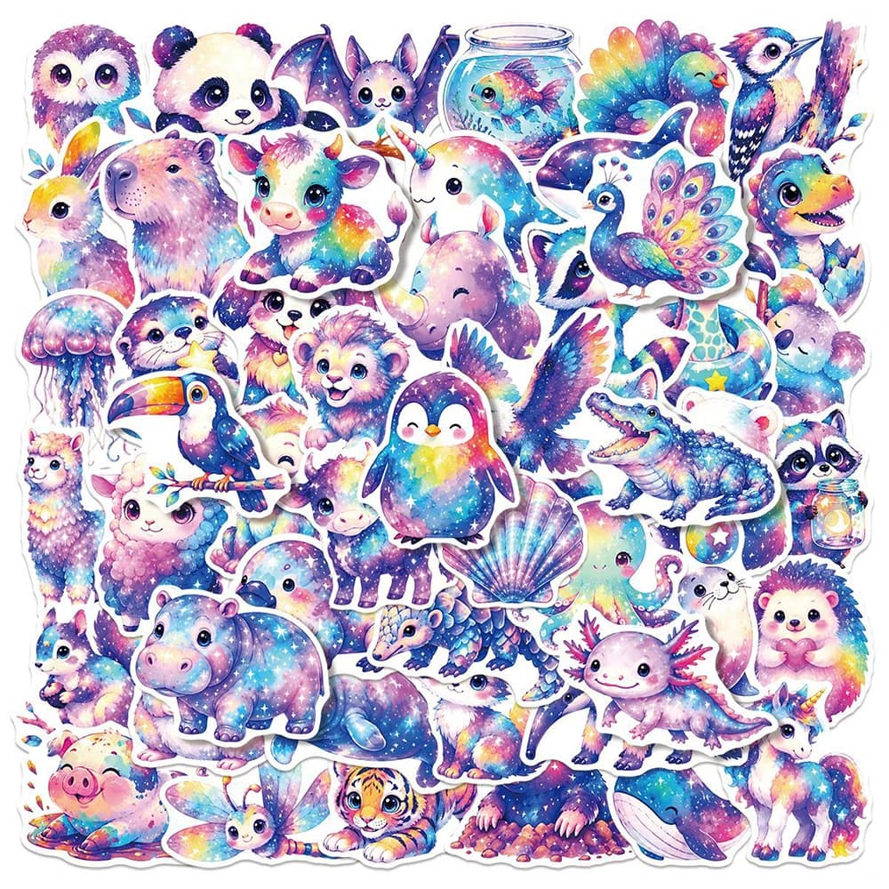 10/30/60pcs Cute Colorful Starry Sky Animal Stickers Kawaii Penguin Cat Cartoon Decals DIY Suitcase Notebook Phone Sticker Toys