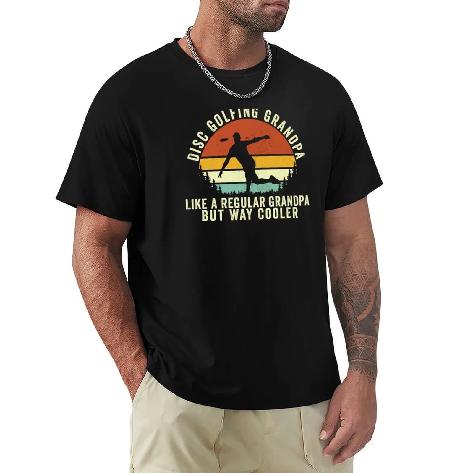 Disc Golf Grandpa - T-shirt da uomo per giocatori di disc golf, modello basic per tutte le stagioni, tinta unita