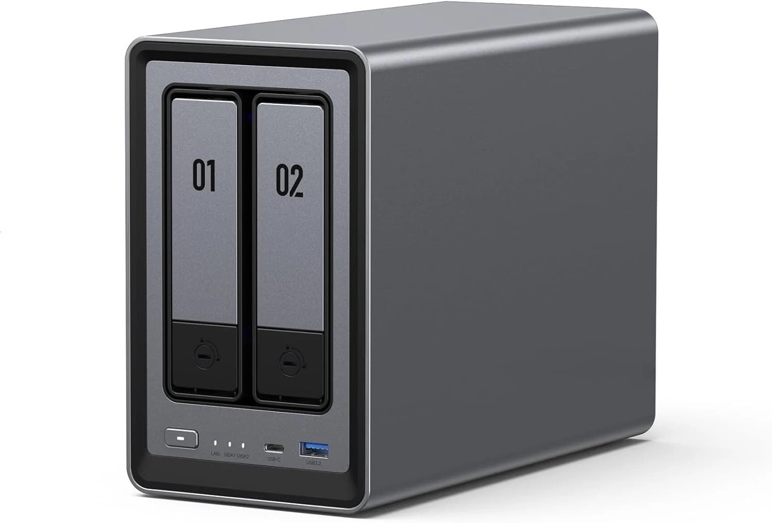 Spedizione negli Stati Uniti Desktop NAS a 2 alloggiamenti Intel N100 Quad Core 8 GB DDR5 2.5 GbE Dual M.2 NVMe Slot 4K HDMI Archiviazione attaccata su rete senza disco
