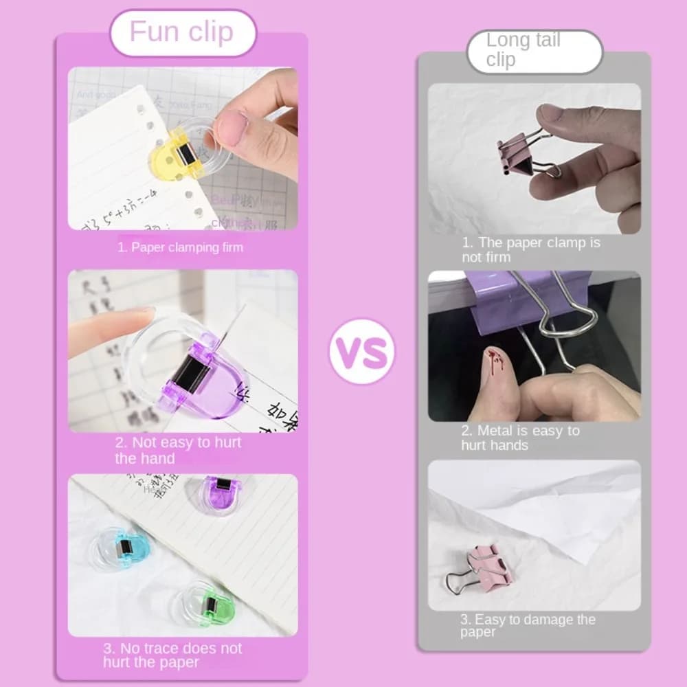 4/12Pcs Kawaii Arc-shaped Paper Clips Transparent with Storage Box Index Page Holder Planner Bookmarks Office Binding Supplies