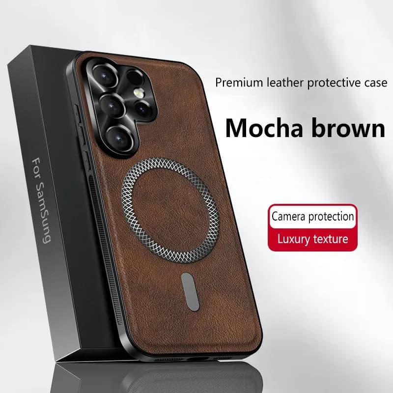 For Samsung Galaxy S26 Ultra S25 S24 S23 S22 Plus Ultra S26 FE Case PU Leather Skin Magnetic for MagSafe Phone Back Cover Capa