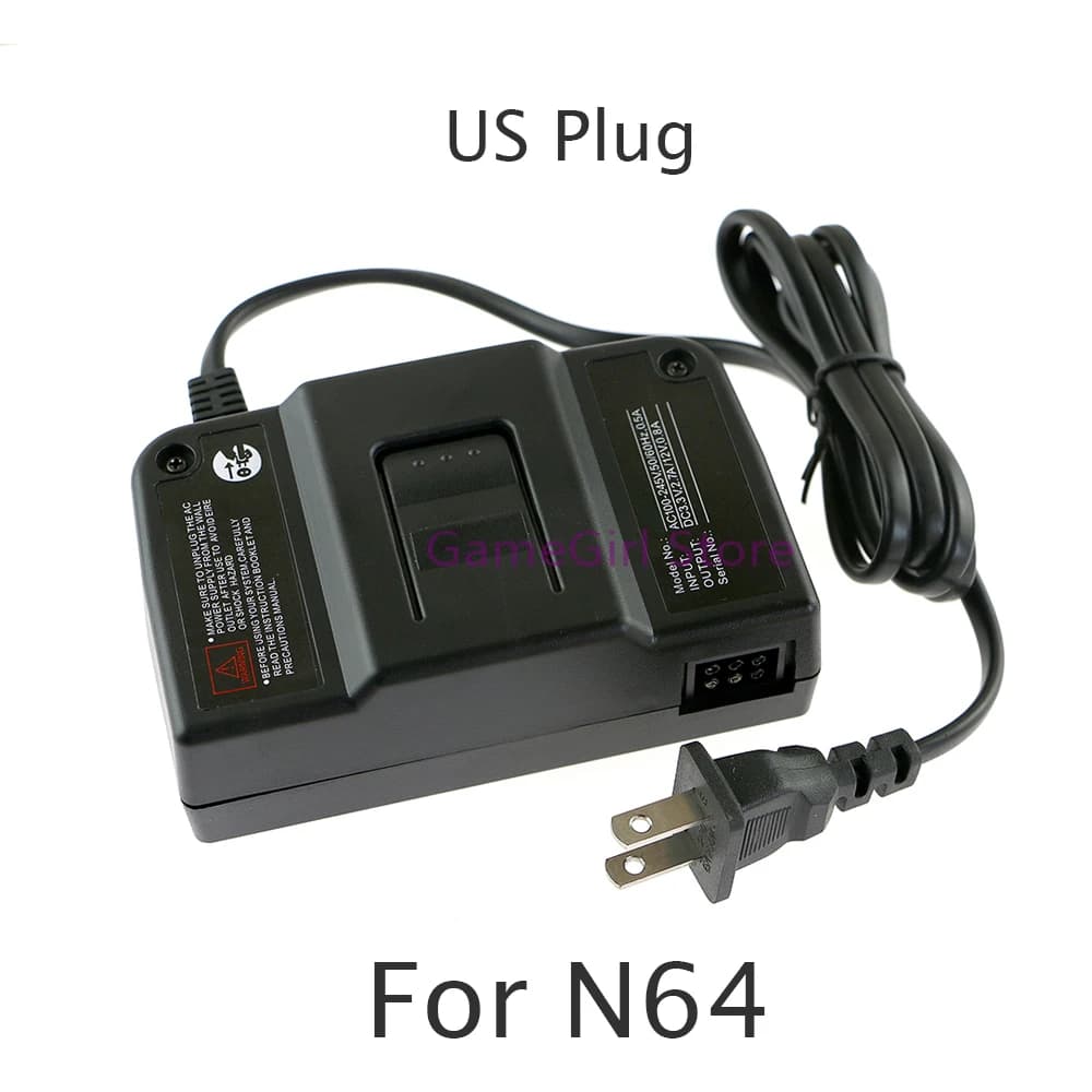 Caricabatterie di alimentazione con spina USA/UE nera da 1 pezzo per adattatore CA/CC Nintendo N64