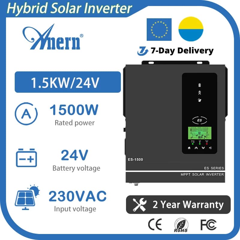 Anern 1500W 1000W Inverter solare ibrido Caricatore MPPT 80A 12V 24V a 230V Max PV 150VDC Inverter a onda sinusoidale pura per il backup domestico