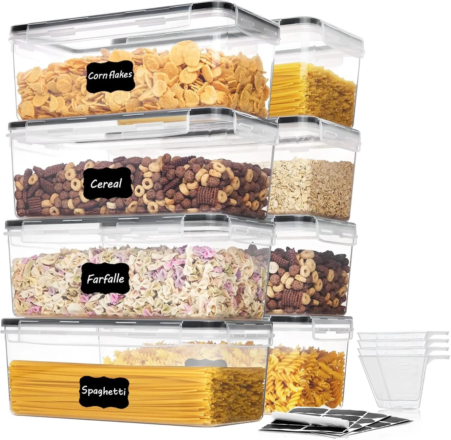 Airtight Food Containers with Covers, 8 Pieces 3,2L, Plastic Container for Spaghetti or Pasta, Without BPA, Airtight