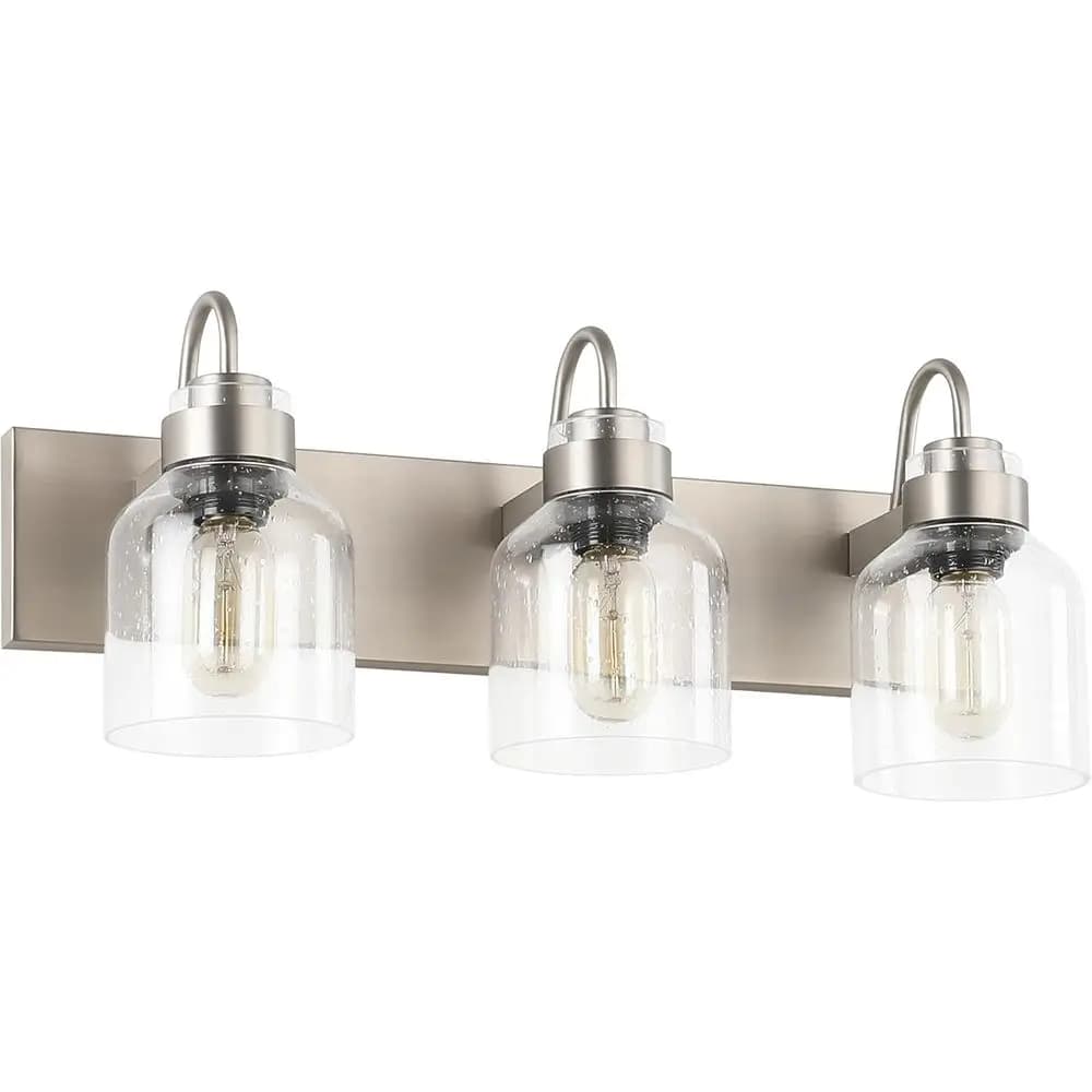 Lampada da Bagno Vintage a 3 Luci Sopra Specchio, Illuminazione per Vanità in Nichel Spazzolato con Paralumi in Vetro a Bolle