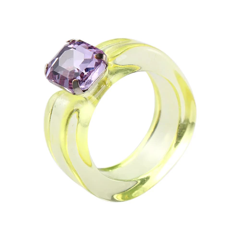 Geometric Trendy Rhinestone Acrylic Jelly Color Girls Transparent Resin Rings Finger Ring Fashion Jewelry