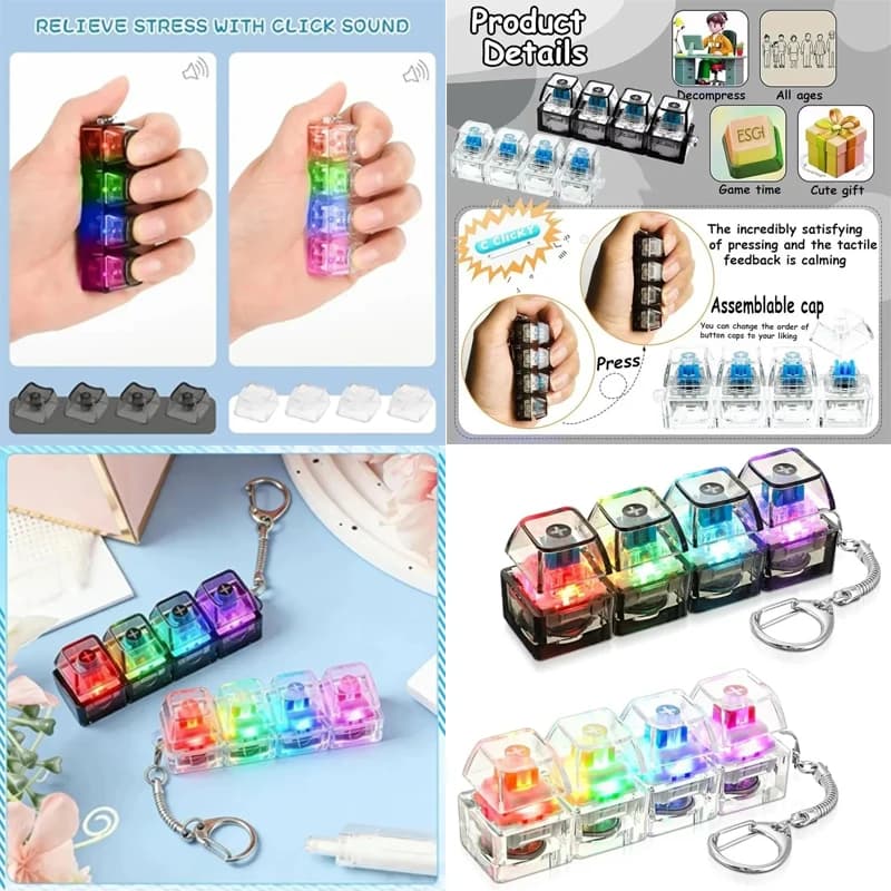 Portachiavi LED a Forma di Tastiera, Giocattolo Antistress Sensoriale in Cristallo, Gadget Fidget per Adulti e Bambini