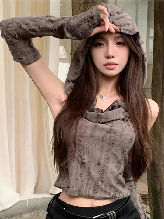 Retro American Apocalyptic Style T-Shirt Women's Summer Sleeveless Vest Sweet And Spicy Short Design Sense Hat T-Shirt