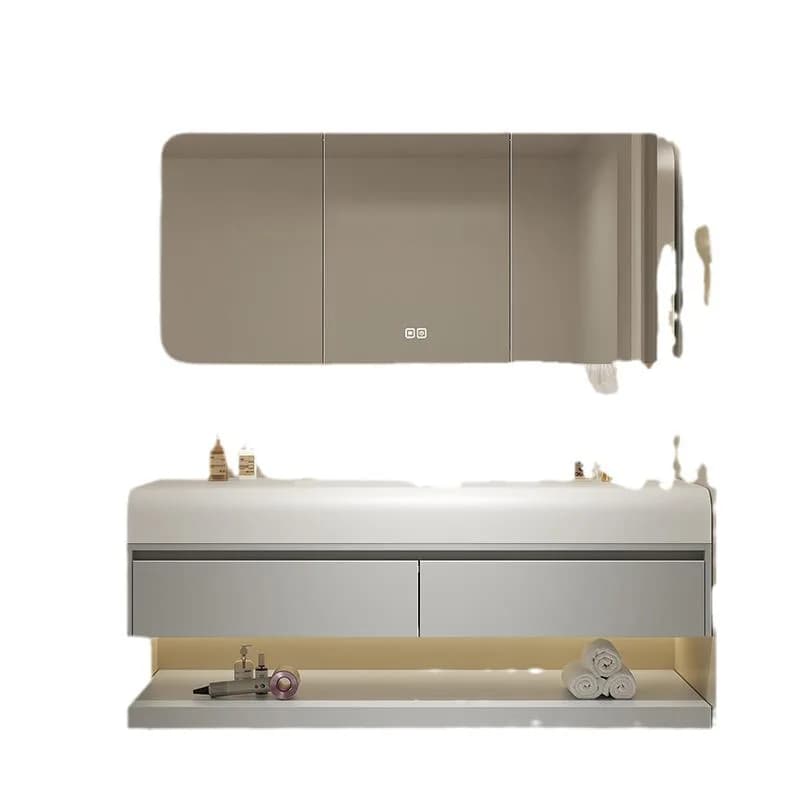 Mobile da bagno Corian Cream Wind Lavabo integrato Combinazione di mobili per lavabo a mano in legno massello di quercia