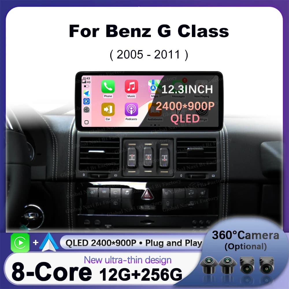 Sistema CarPlay Wireless Android per Mercedes Benz Classe G G500 G55 W461 W463 2005-2011, Radio Auto Multimediale con Navigazione GPS, DSP, Stereo e BT