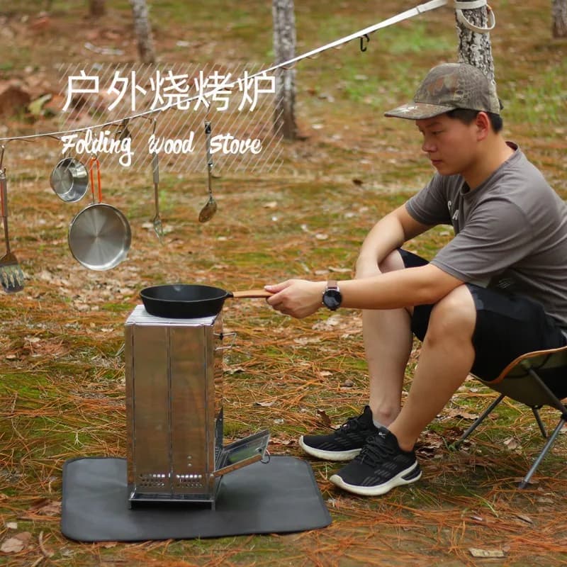Stufa a legna pieghevole portatile in acciaio inossidabile Griglia per barbecue quadrata Mini stufa a carbone da campeggio Picnic all'aperto Escursionismo Bruciatore per arrostire