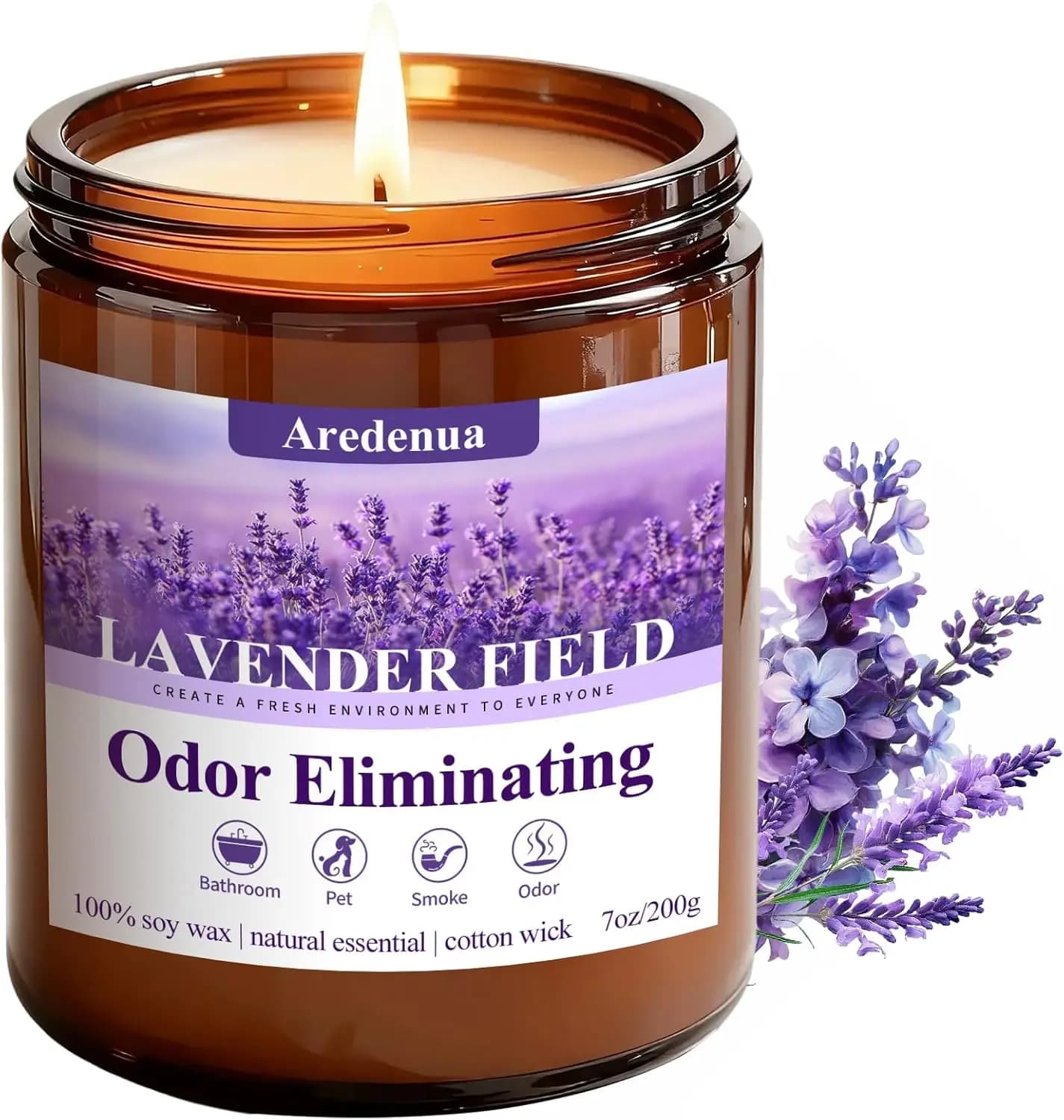Soy Candle Eliminates Odori alla Lavanda - 7oz Fatta a Mano, Eliminates Home Animal Odors and Smoke for Fresh Houses
