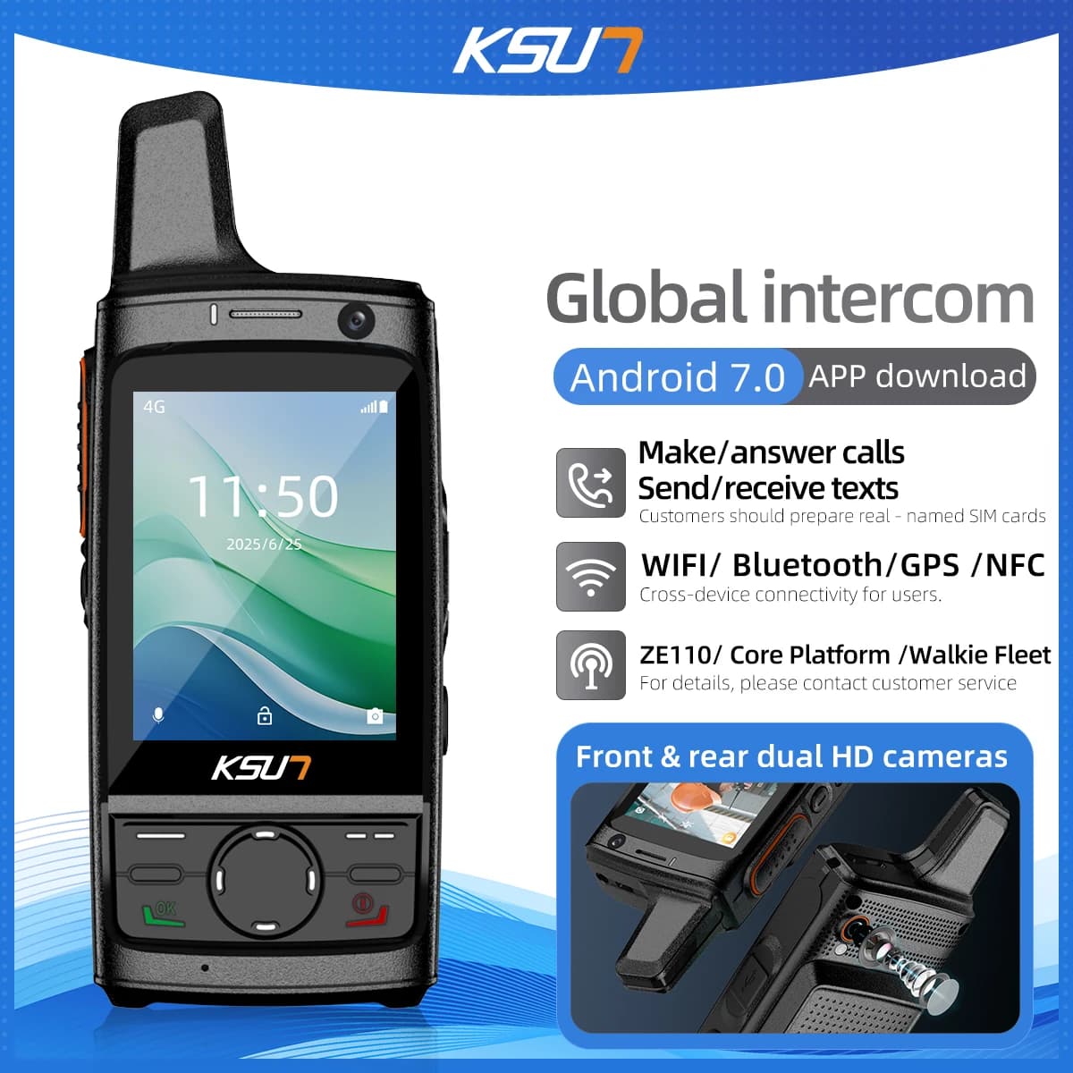Walkie Talkie Smart Zello con Schermo Touch da 2,8 Pollici, Doppia SIM, WiFi, Bluetooth, GPS, NFC, 72 Ore di Standby, Doppia Fotocamera, Audio HiFi ad Alto Volume