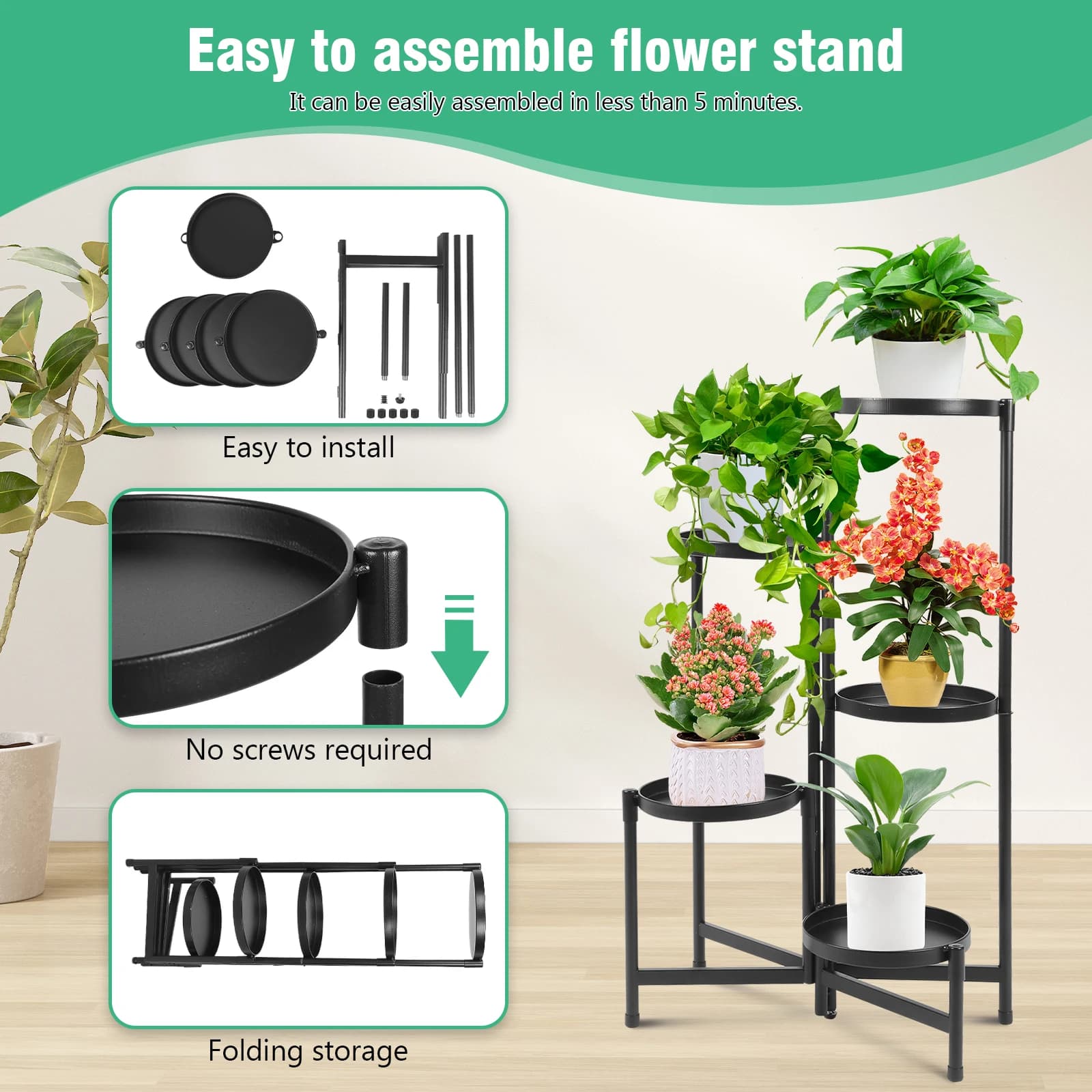 Exhibitor for Plants at 5 levels, Large, from Terra, Metal, Scaffale Pieghevole a Gradini per Fiori e Piante Verdi, Alto, per Interni ed Este