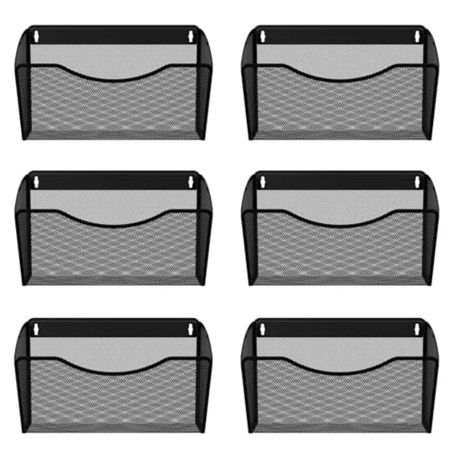 Organizzatore da Parete a 6 Tasche Singole in Rete, Portadocumenti Verticale per Cartelle Formato Letter/A4, Montaggio a Parete