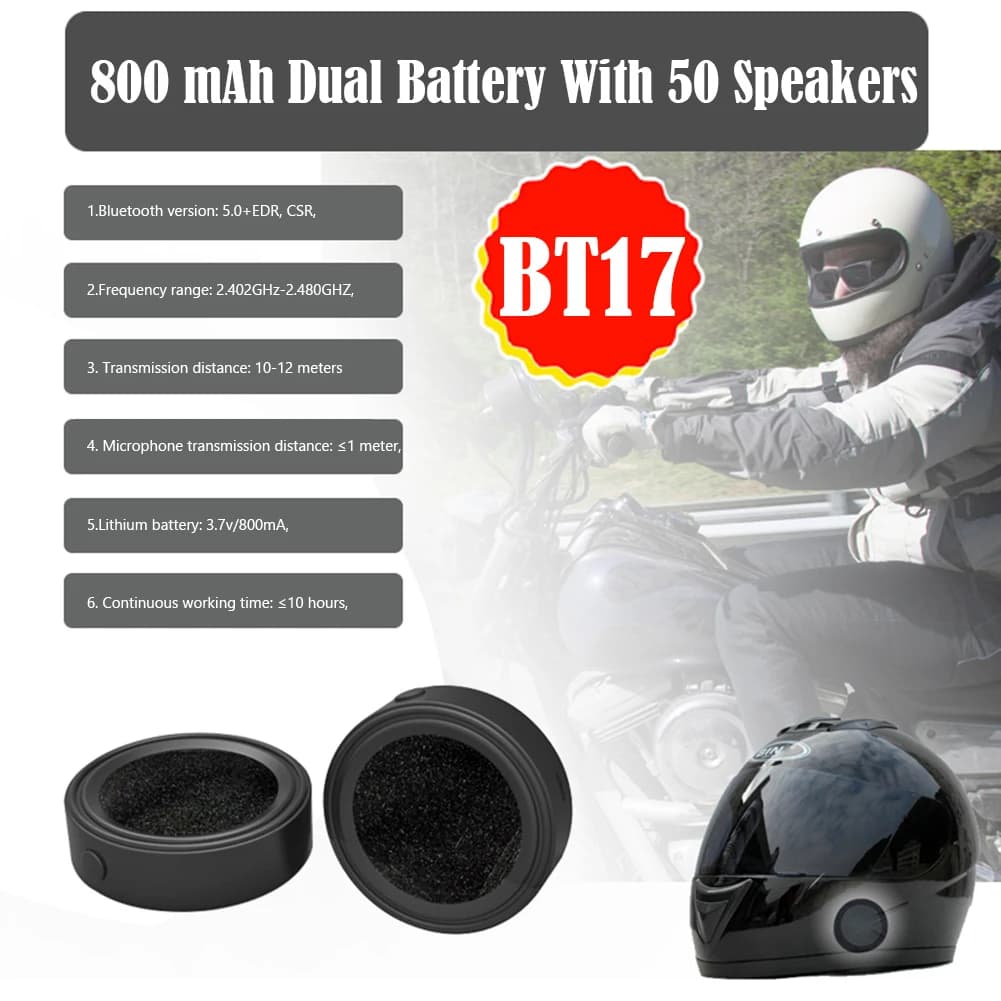 Auricolare Bluetooth V5.0 BT17 per Interfono da Casco Moto