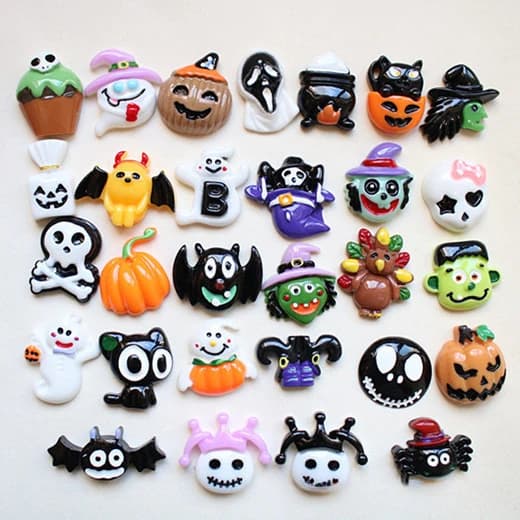 100pcs Kawaii Halloween Vampire Ghost Pumpkin Bat Resin Accessories DIY Hairpin Shoes Buckle Headband Ring Accessories