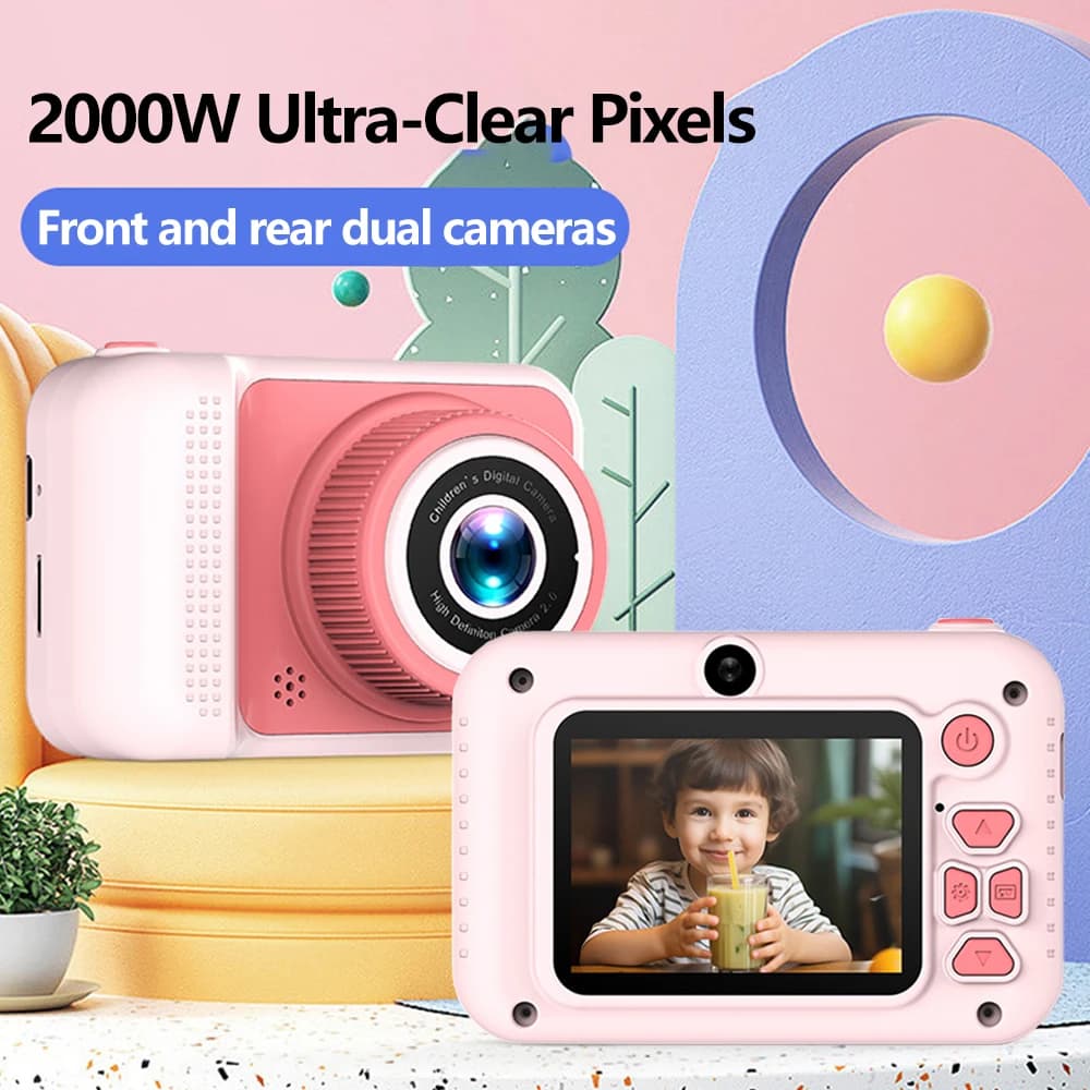 Kids 4K Digital Camera 2000W Pixels Dual-camera Mini HD Eye Protection Screen 1080P Built-in Game Shock Recording Kids Camera