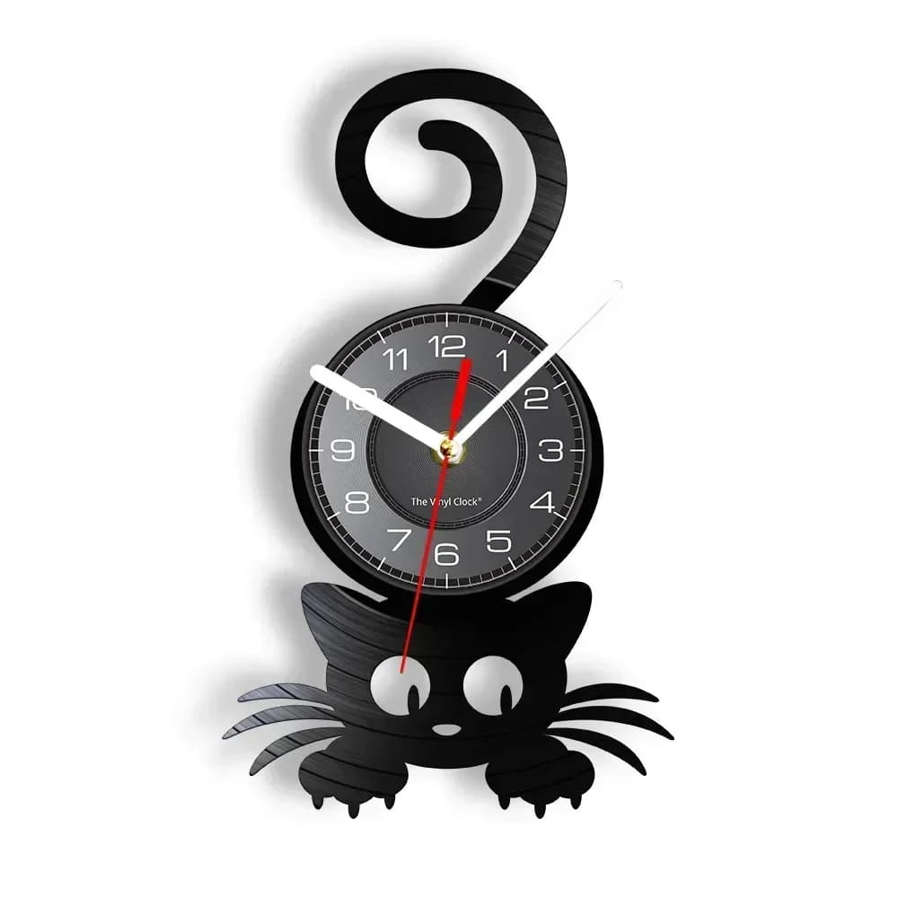 Crazy Kitten Wall Painting Cat Elements Home Decoration Wall Clock Black Cat Disco Vinyl Watch Wall Clock Gift Clock for Pets