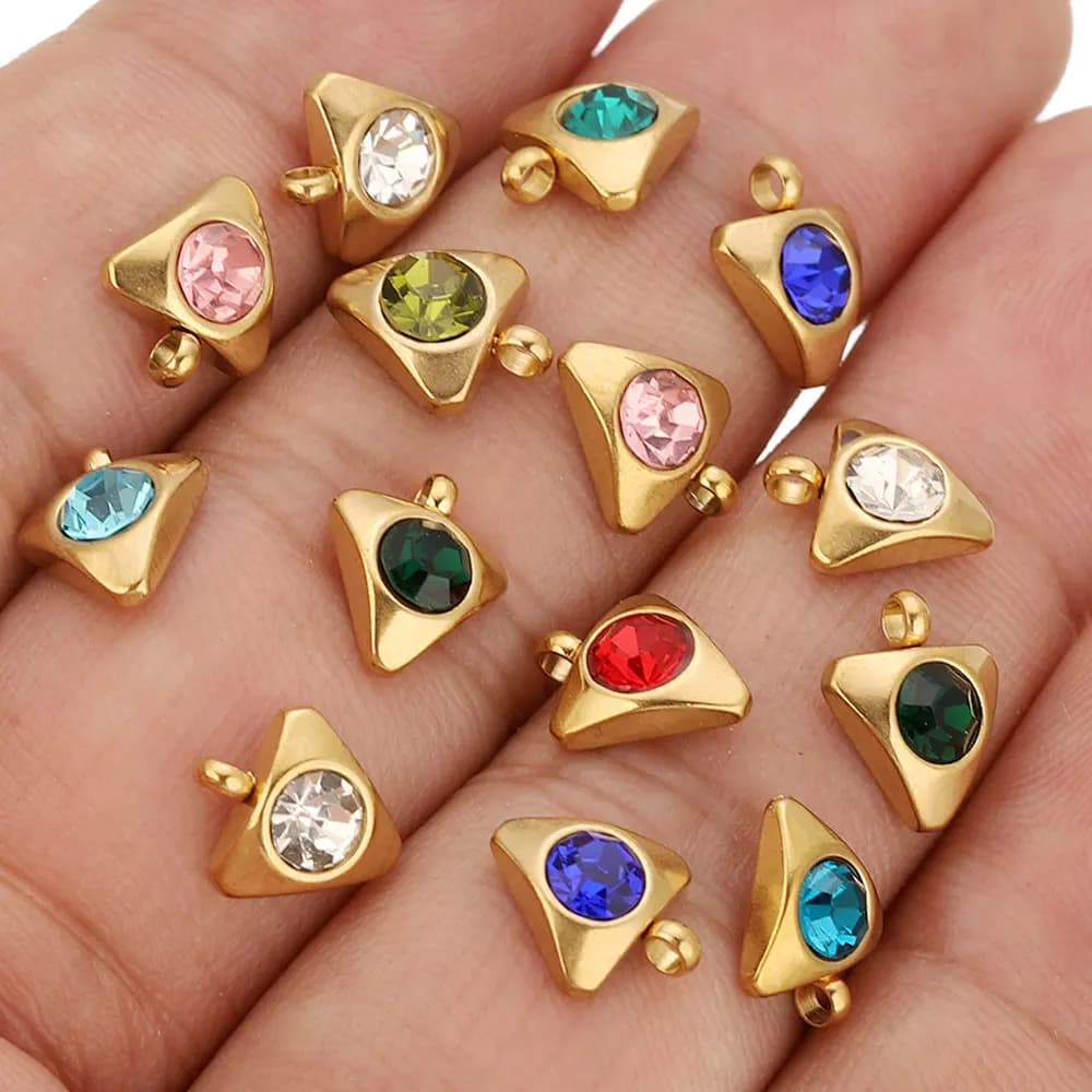 20 pezzi triangolo in acciaio inossidabile piccoli pendenti con ciondoli in cristallo con strass per orecchini fai da te, bracciale, gioielli, forniture artigianali