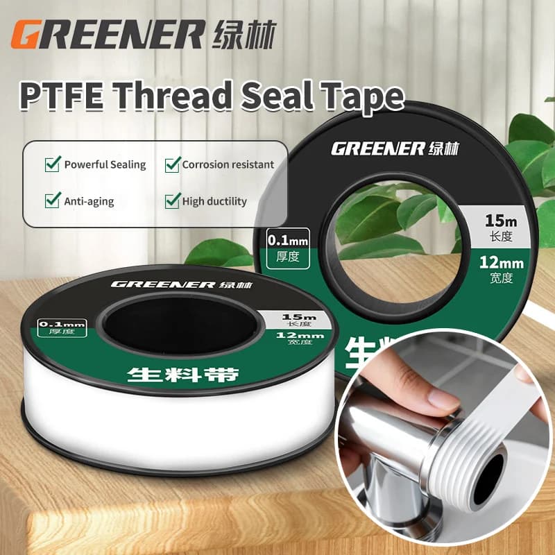 GREENERY 15m Plumbing Sealant Tape PTFE High Density Thread Seal Tape Waterproof Leak Proof for Water Gas Pipes No Oil Needed