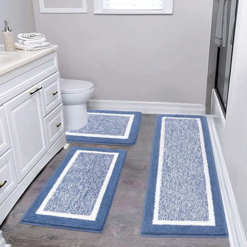 Set di 3 Tappetini da Bagno in Microfibra, Tappeti Shaggy Ultra Morbidi Antiscivolo, Set di Tappetini Assorbenti per Bagno con U