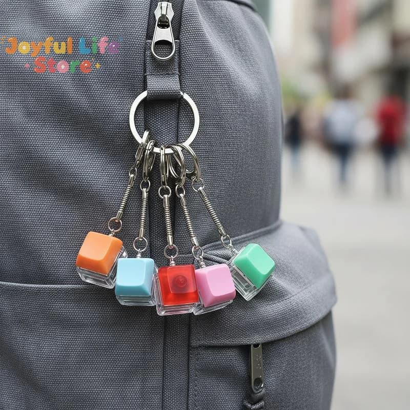 Mini Mechanical Keyboard Fidget Keychain Stress Relief Clicker Toy Portable Finger Press Sensory Toy Keyring Bag Pendant Decor