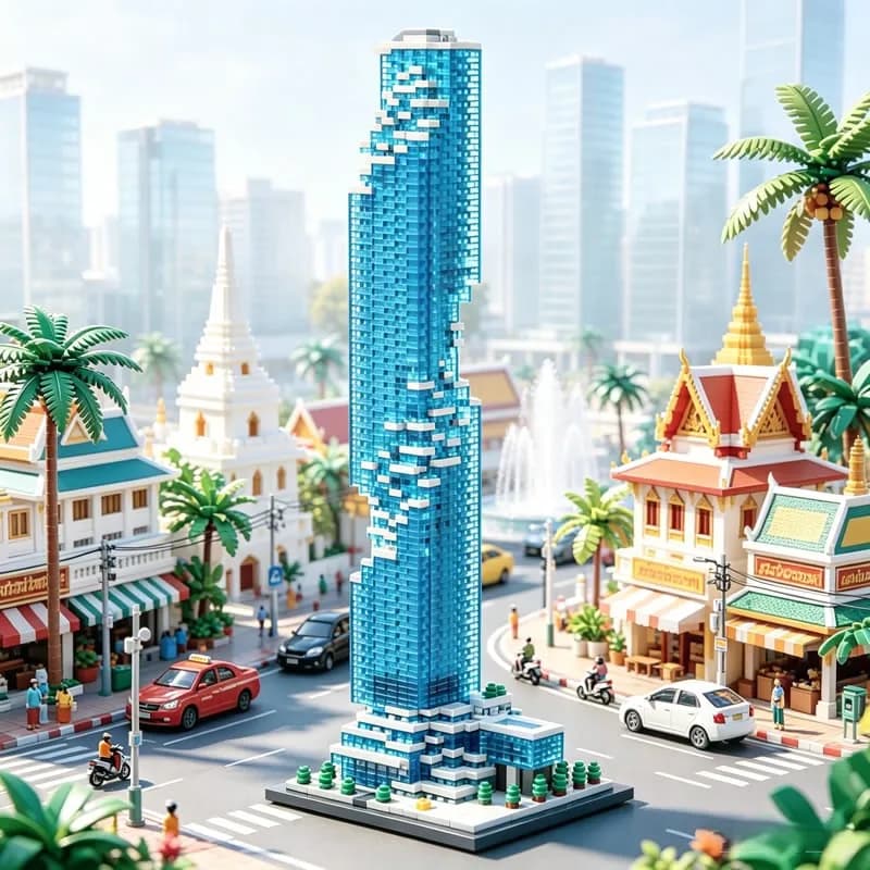 Set di Costruzioni Pixel Skyscraper di Bangkok da 1839 Pezzi, Modello MOC di Famoso Monumento Architettonico, Mattoncini Fai-da-Te, Regalo per Collezionisti