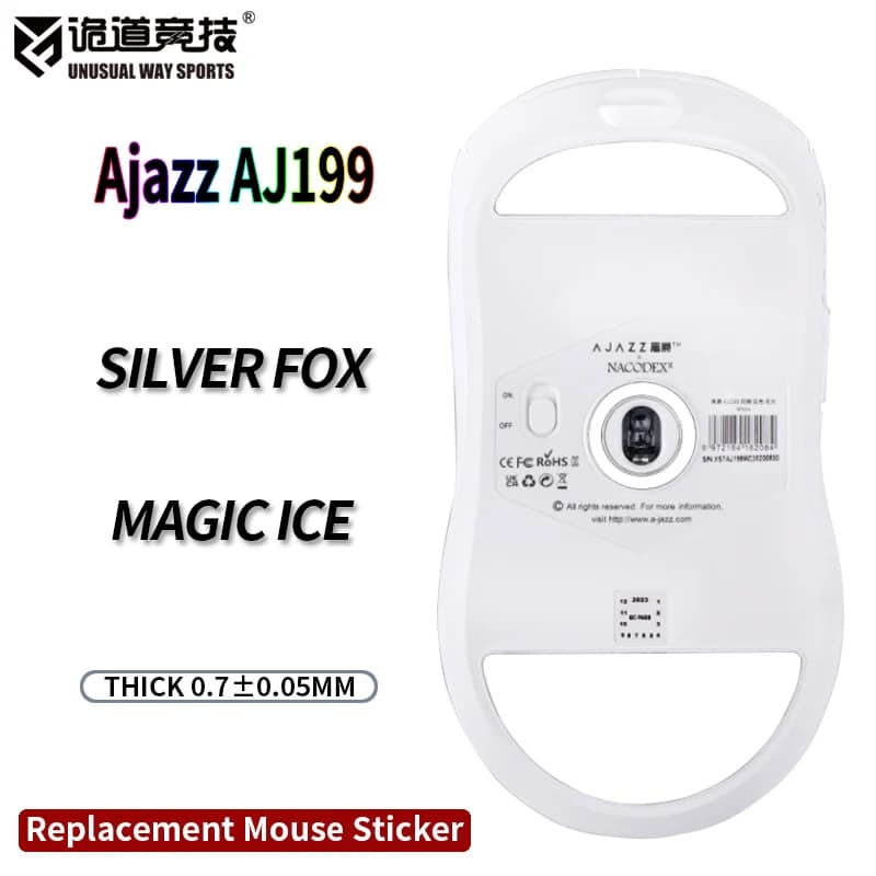 InsolitoWaySports Mouse Pattini Piedi AJ199 Superficie ribaltabile PTFE Anti collasso Silver Fox Magic Ice Versione