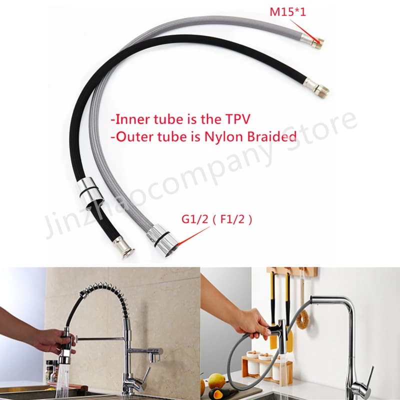 50 cm/60 cm/85 cm/150 cm/180 cm/300 cm F1/2 M15 * 1 Tubo flessibile per rubinetto Tubo flessibile per acqua intrecciato in nylon per rubinetto estraibile da cucina Nero Grigio