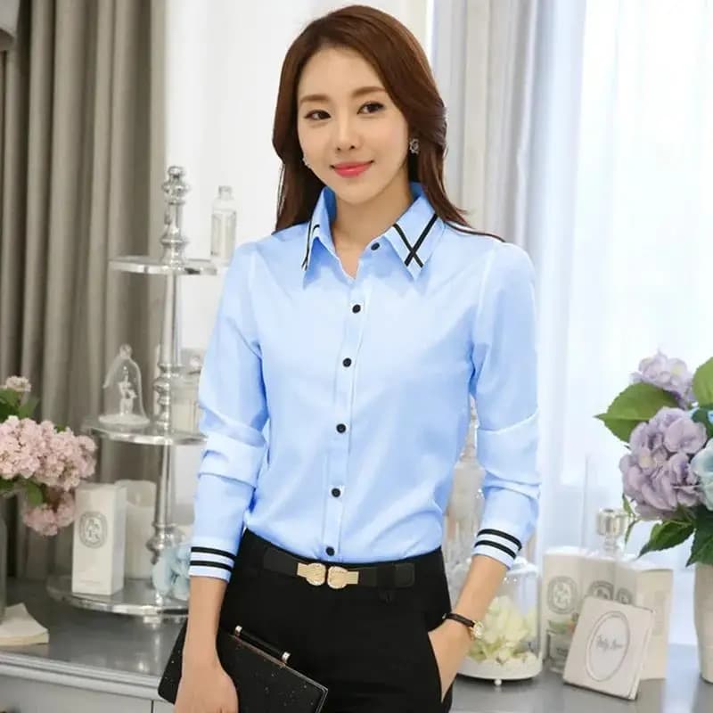 Camicie da donna alla moda coreana Camicia bianca Top a maniche lunghe Camicette basic da donna da ufficio Camicetta da donna