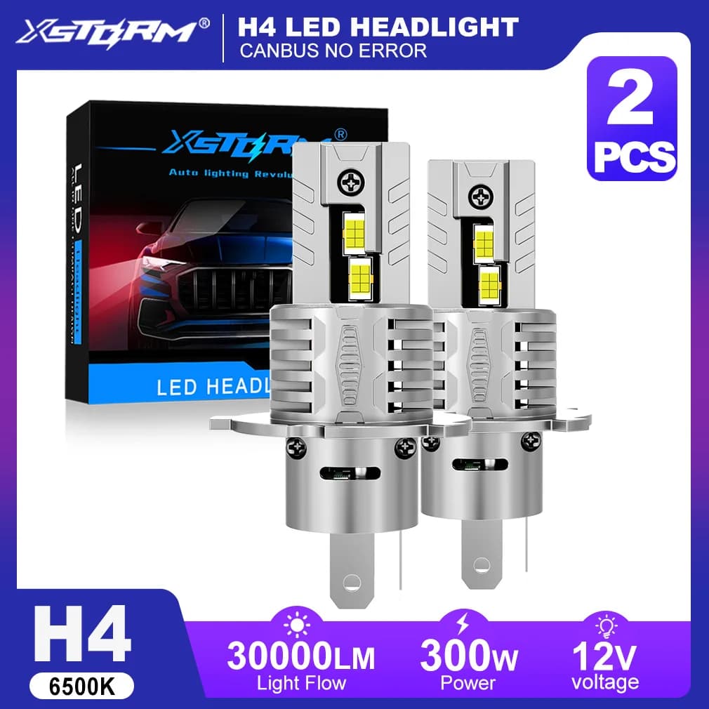 XSTORM H4 Faro LED Canbus 300W 3000LM Lampadine LED per auto 3570 Chip CSP con ventola Auto Turbo Luci Plug & Play 6500K Bianco