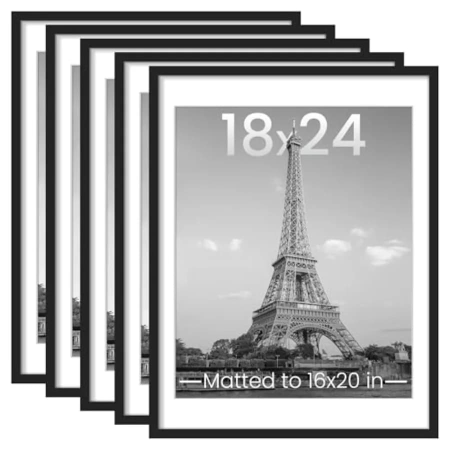 Set di 5 Cornici per Foto 18x24, Esibisci Foto 16x20 con Passepartout o 18x24 Senza, Cornici da Parete per Poster e Gallerie