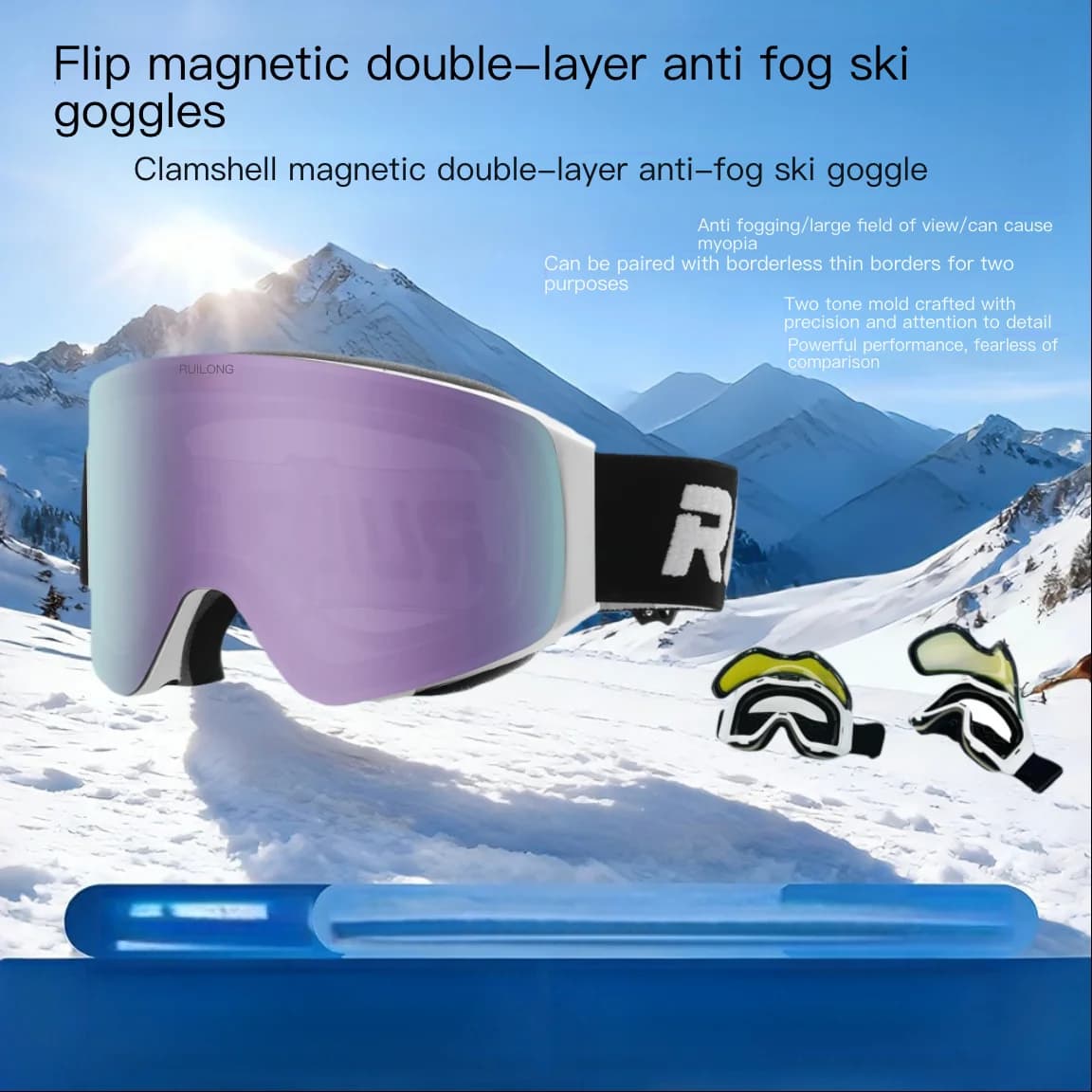 Flip-Up Magnetic Ski Goggles Windproof Anti-Fog Sandproof Outdoor Sports Eye Protection Glasses New