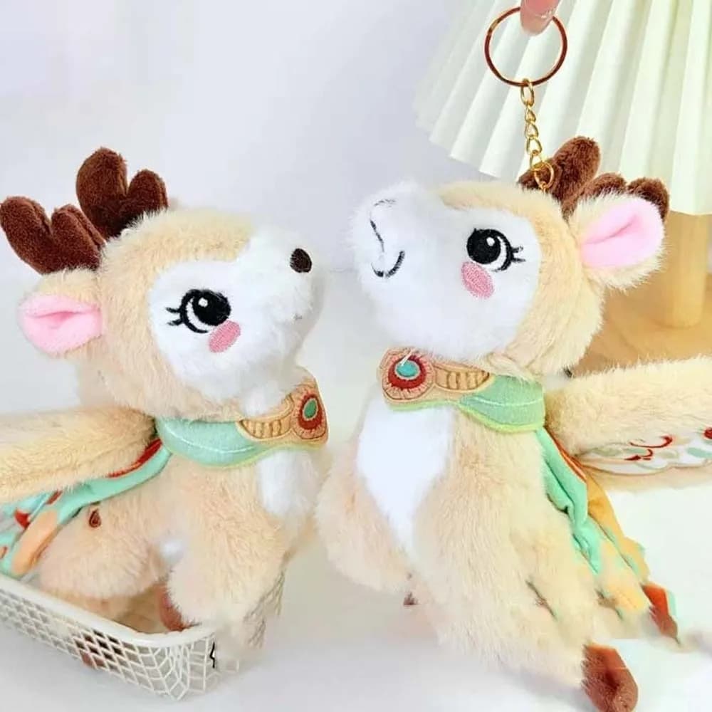 Mini Ciondolo Gatto Volante Morbido, Portachiavi Cartone Animato Stile Cinese Cervo a Nove Colori, in Cotone PP, Simpatico Anello Portachiavi per Ragazzi